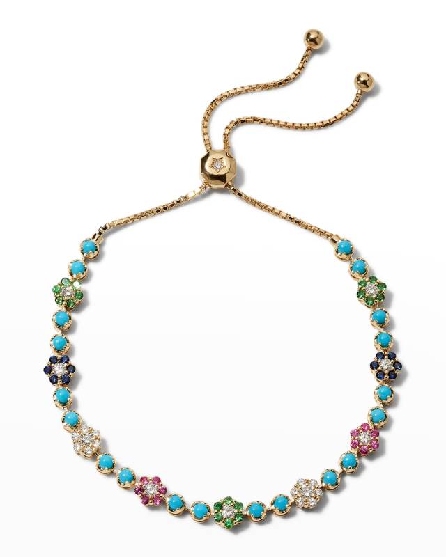 Yellow Gold Bracelet in Tsavorite, Sapphires and Diamonds